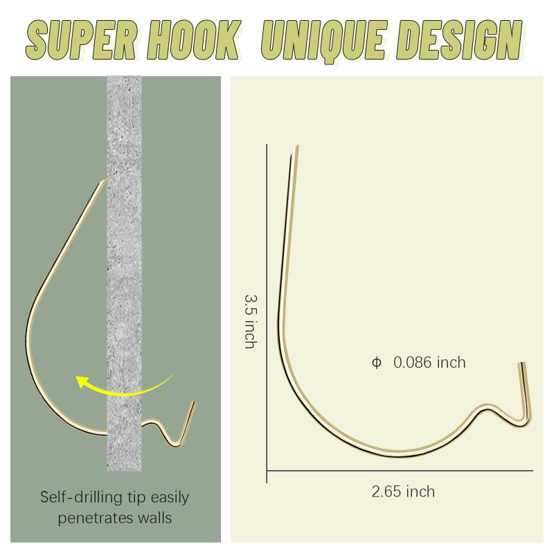Furhua شماعة صور FURHUA Super Hooks، تعليق فني، ساعة، أرفف، مرايا، إطارات، أو مزارعات لديكورات المنزل والمكتب - Aeneous 20 قطعة - Image 2